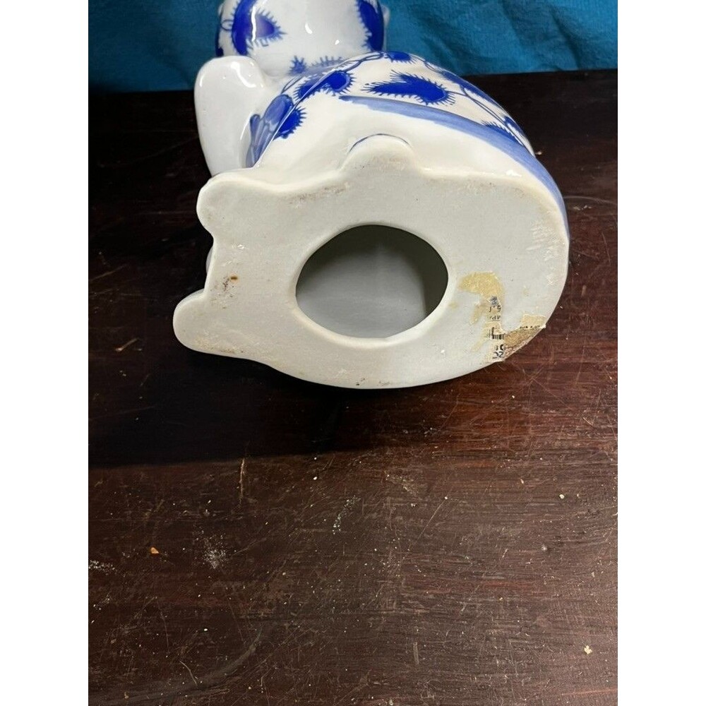 Vintage Blue&White Chinoiserie (Qing Dynasty Replica) Porcelain Cat Figurine - Picture 6 of 6